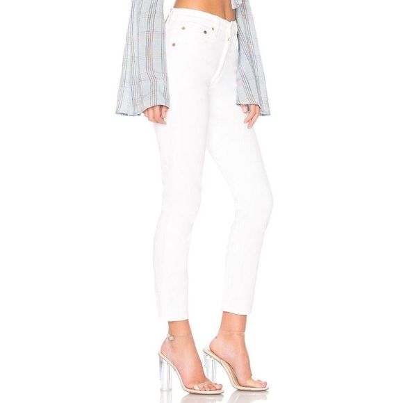 LEVI'S 501S In The Clouds White High Rise Skinny Raw Hem Ankle Jeans, Size 25 - Picture 3 of 15